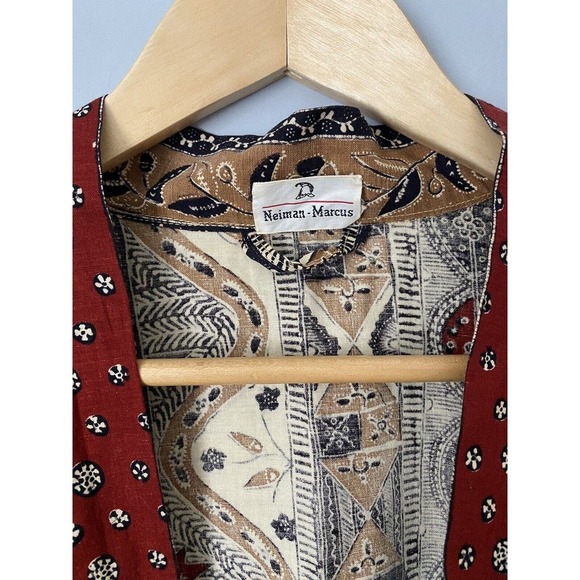 Vtg! Neiman Marcus Tie Waist Duster House Robe Size L/XL? Mix Media Print *FLAW* - Picture 7 of 8